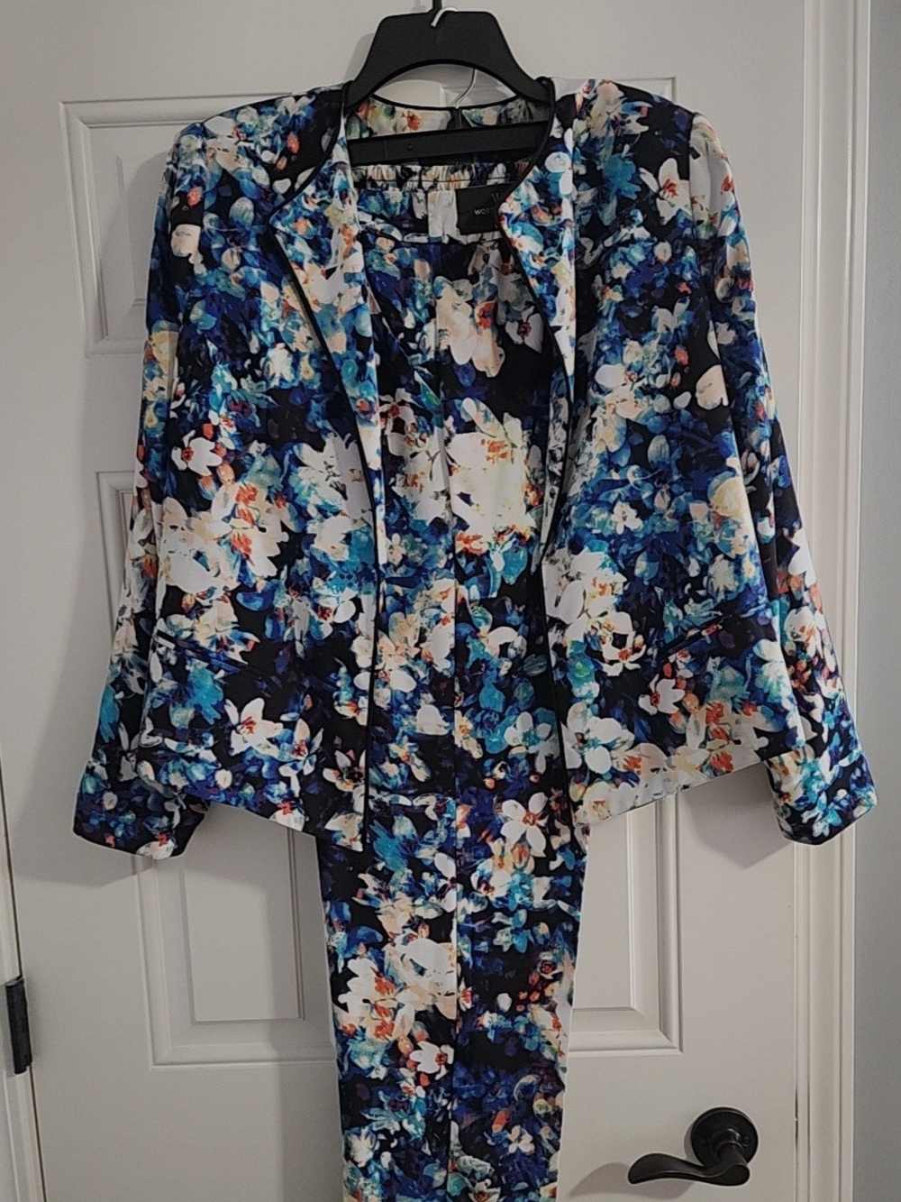 Worthington Blue Floral Open-Front Pantsuit